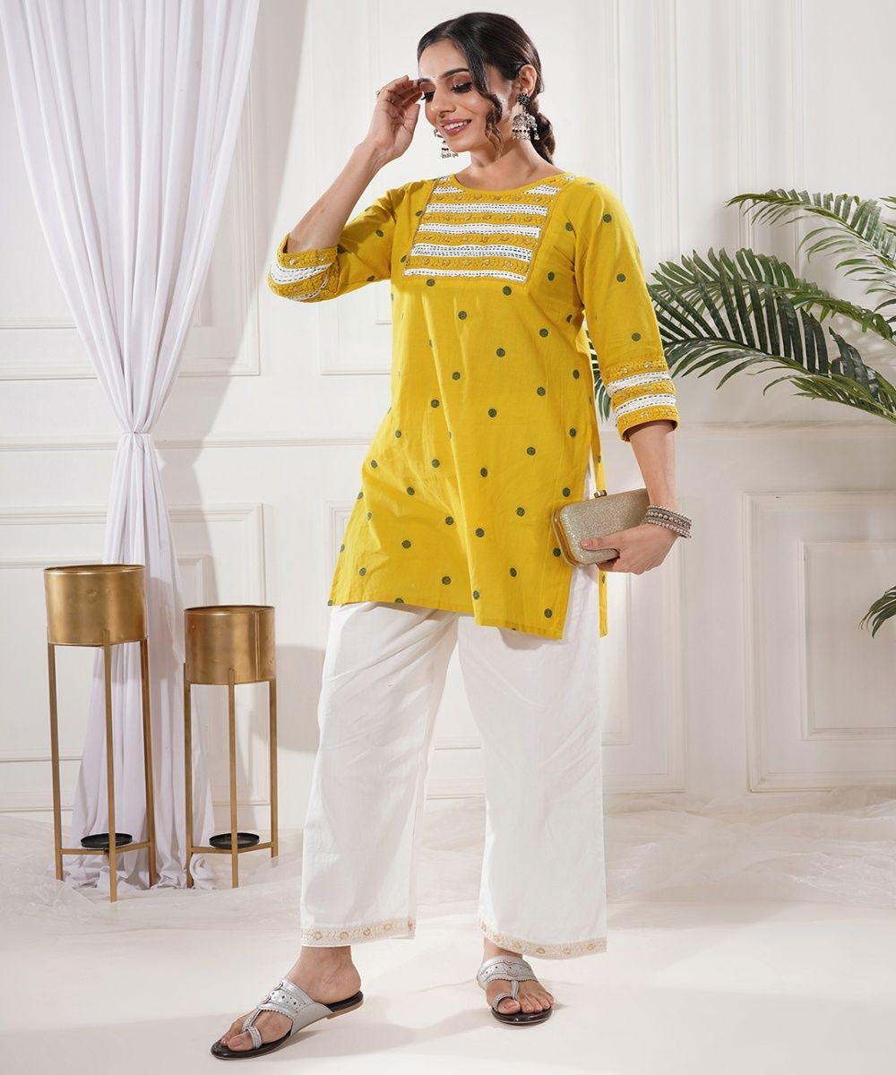 Pravira yellow cotton short kurta
