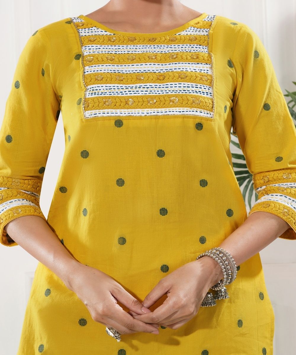Pravira yellow cotton short kurta