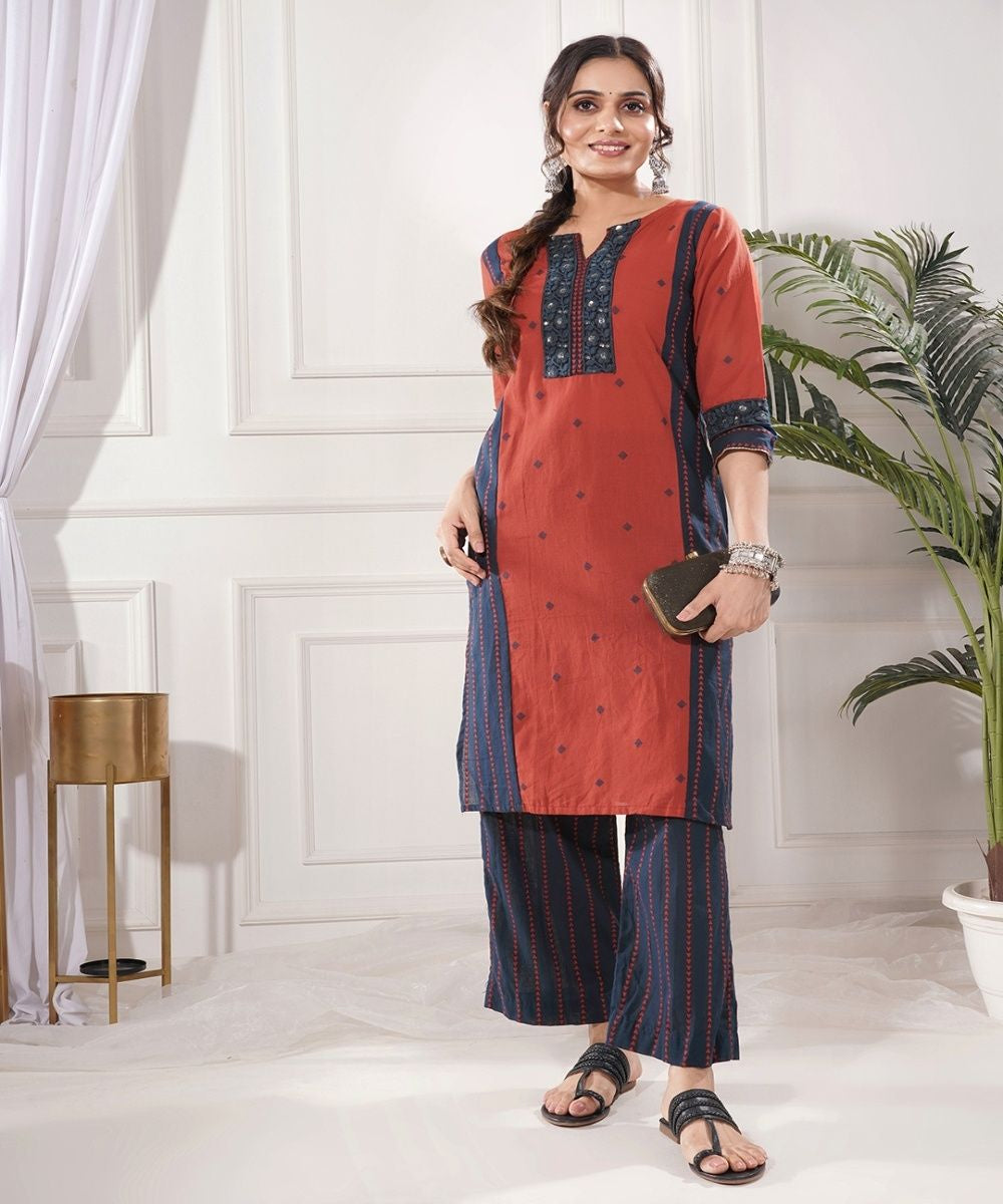 Praya red cotton kurta