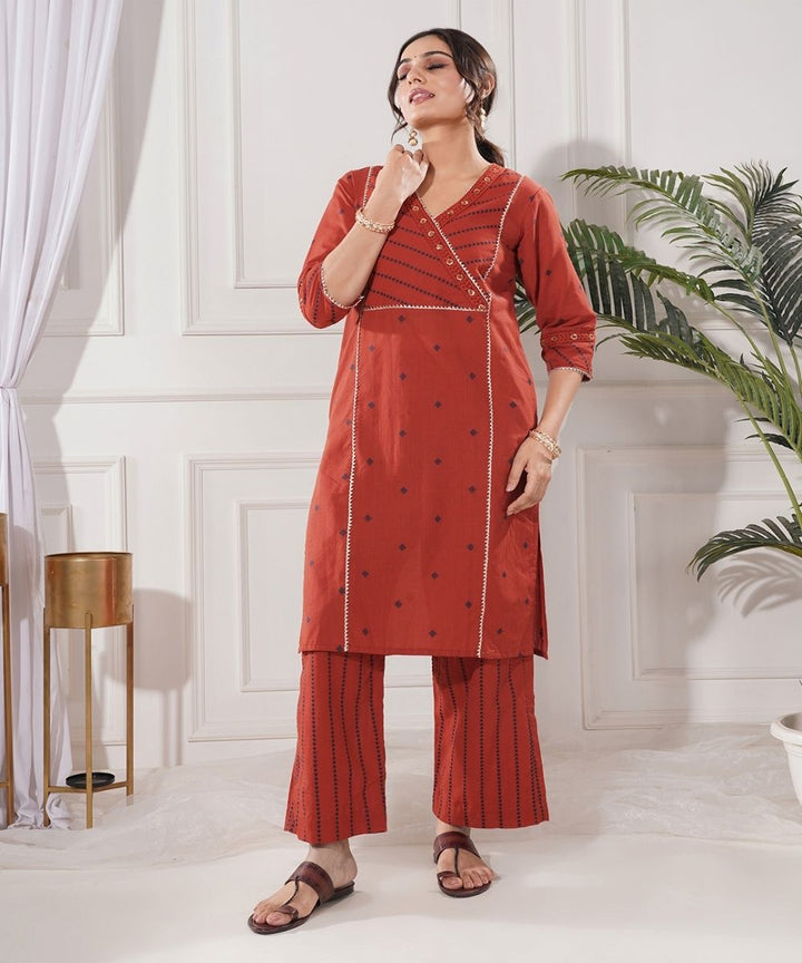 Sonea red gold cotton kurta