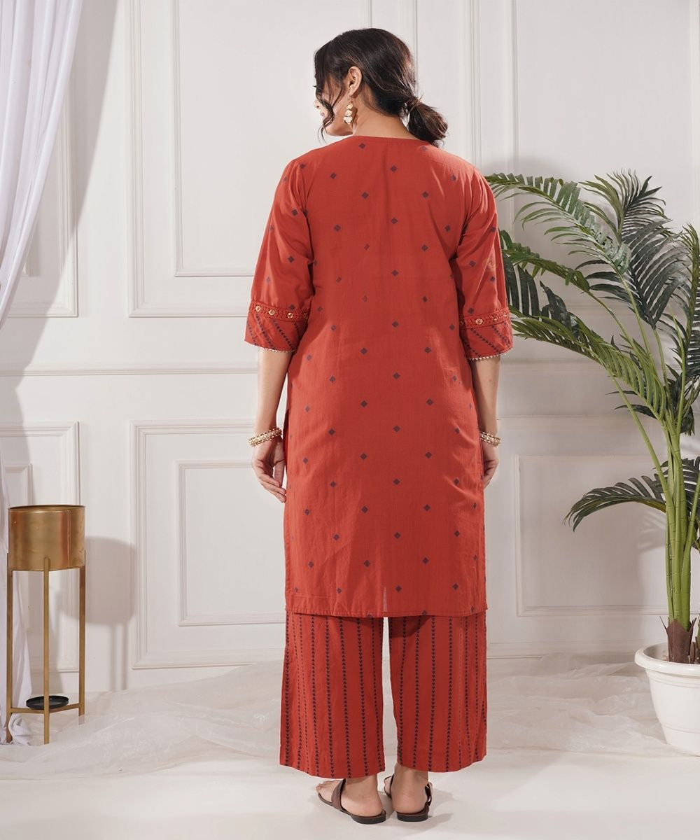 Sonea red gold cotton kurta