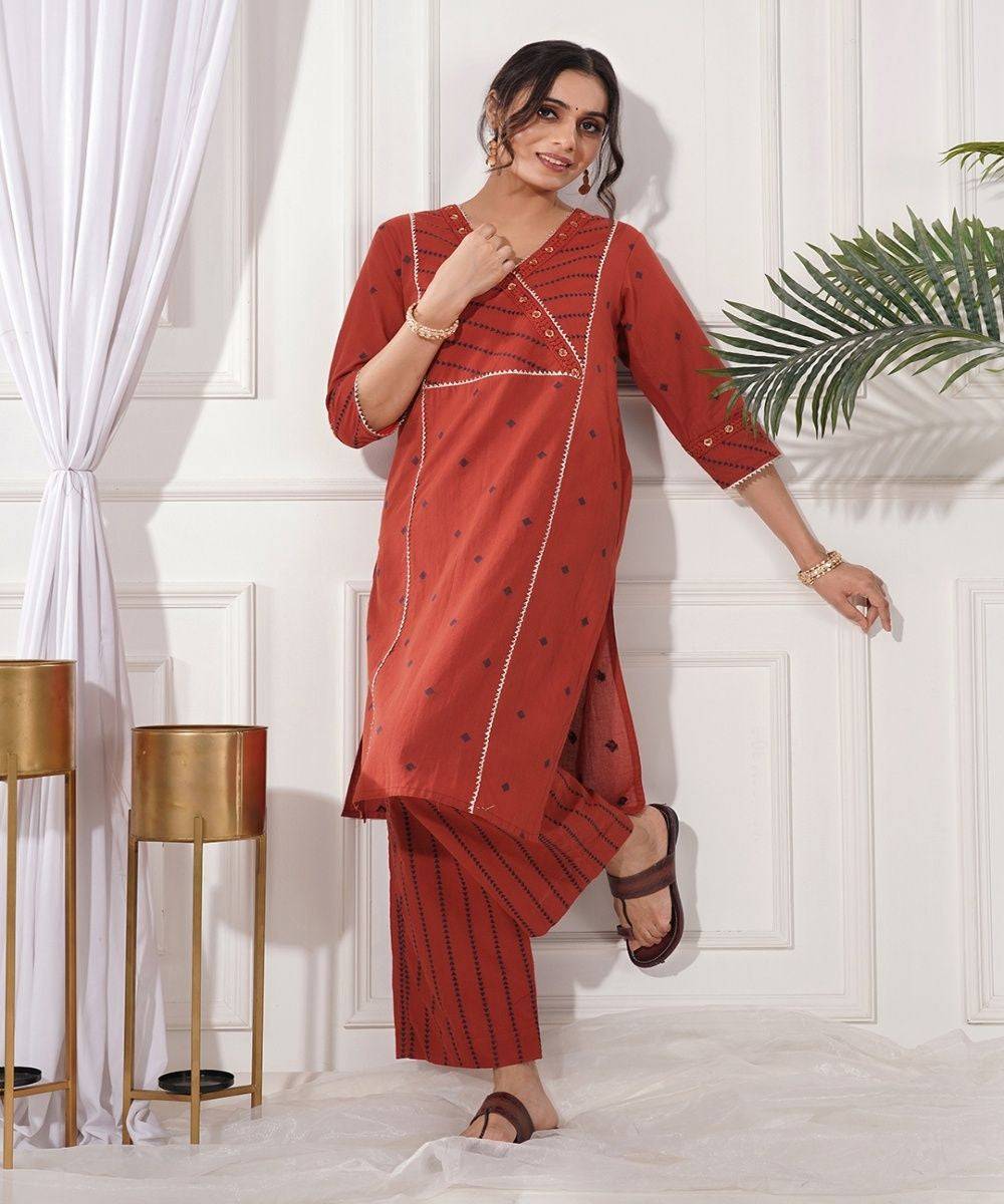 Sonea red gold cotton kurta