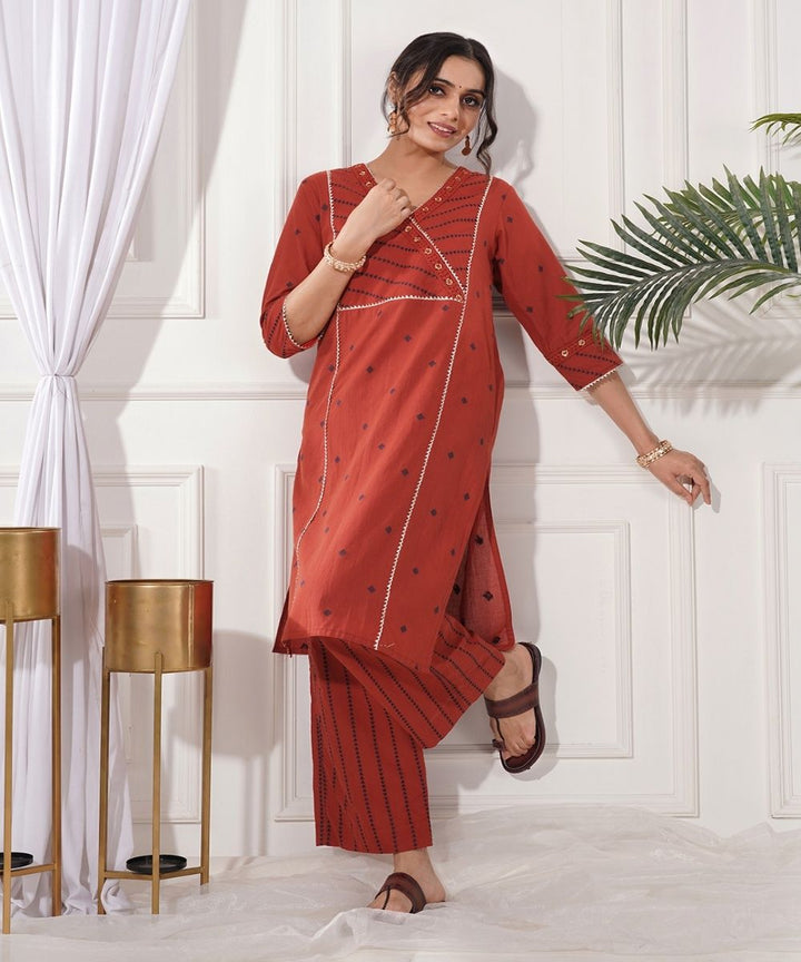 Sonea red gold cotton kurta