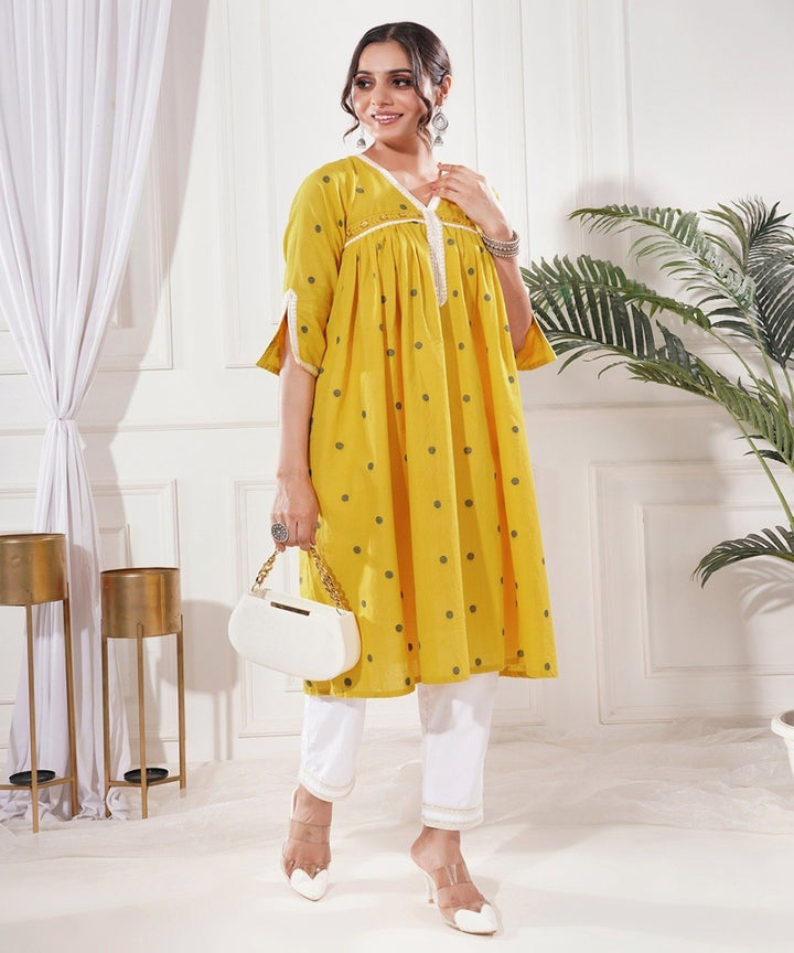 Sohini yellow a line cotton kurta