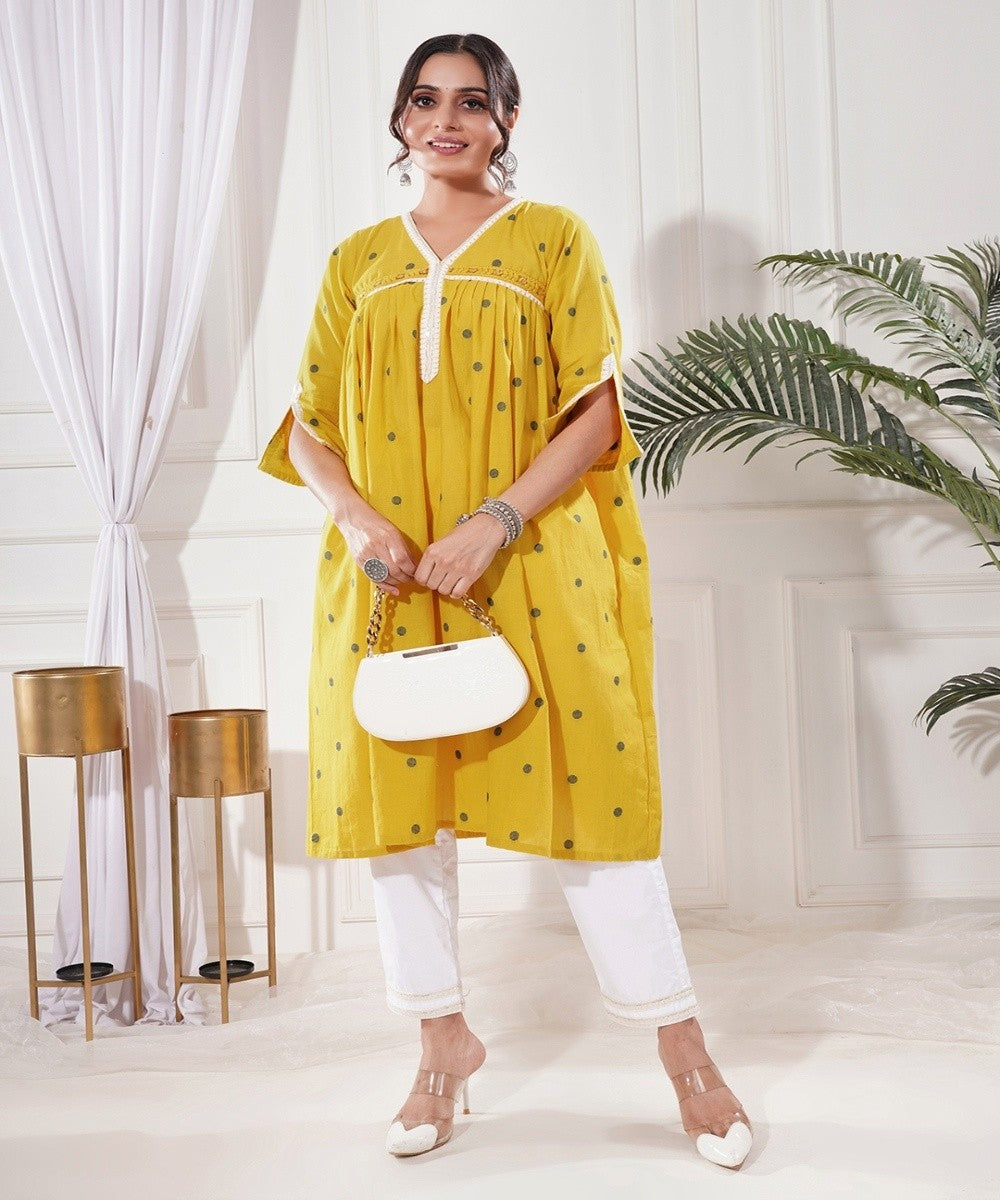 Sohini yellow a line cotton kurta