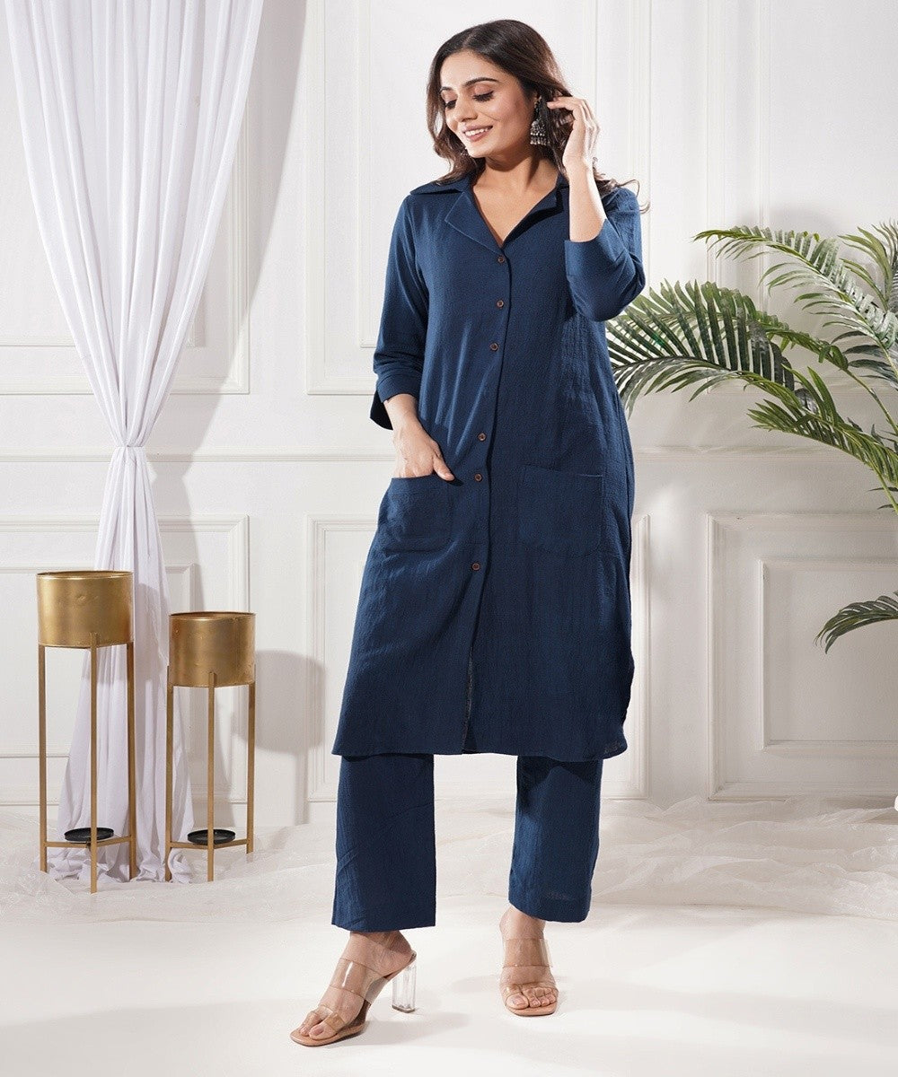 Blue horizon handwoven kala cotton co-ord set
