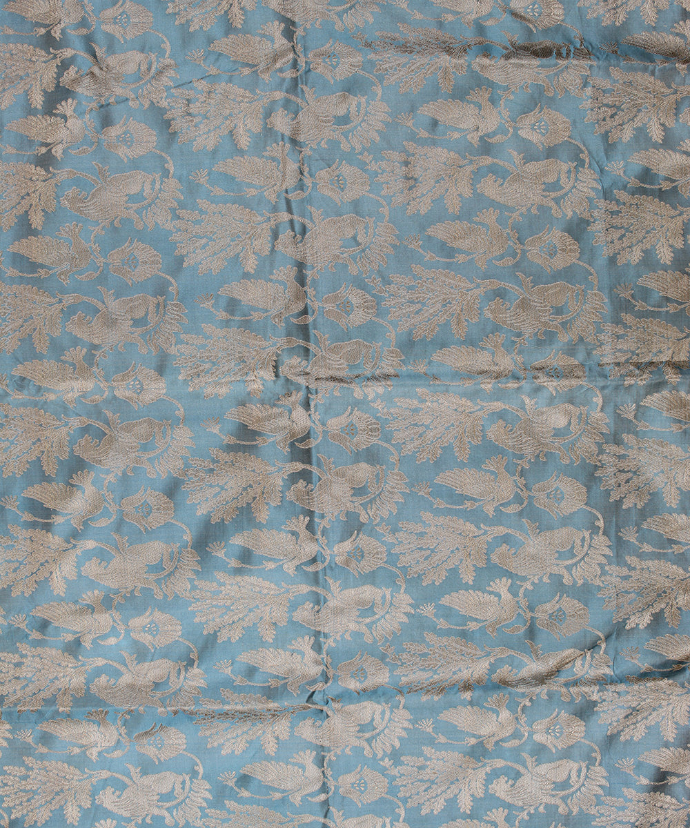 Sky blue handwoven silk banarasi fabric