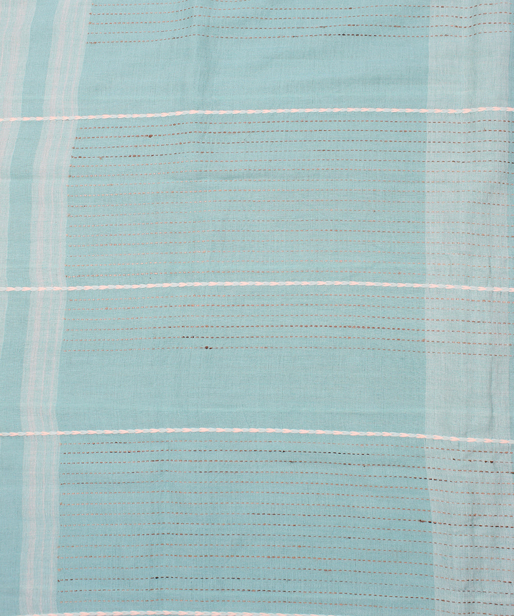 Sky blue extra weft cotton bhuj fabric