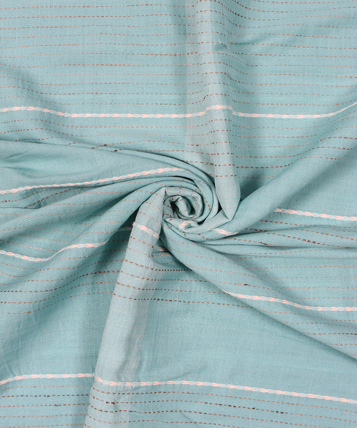 Sky blue extra weft cotton bhuj fabric