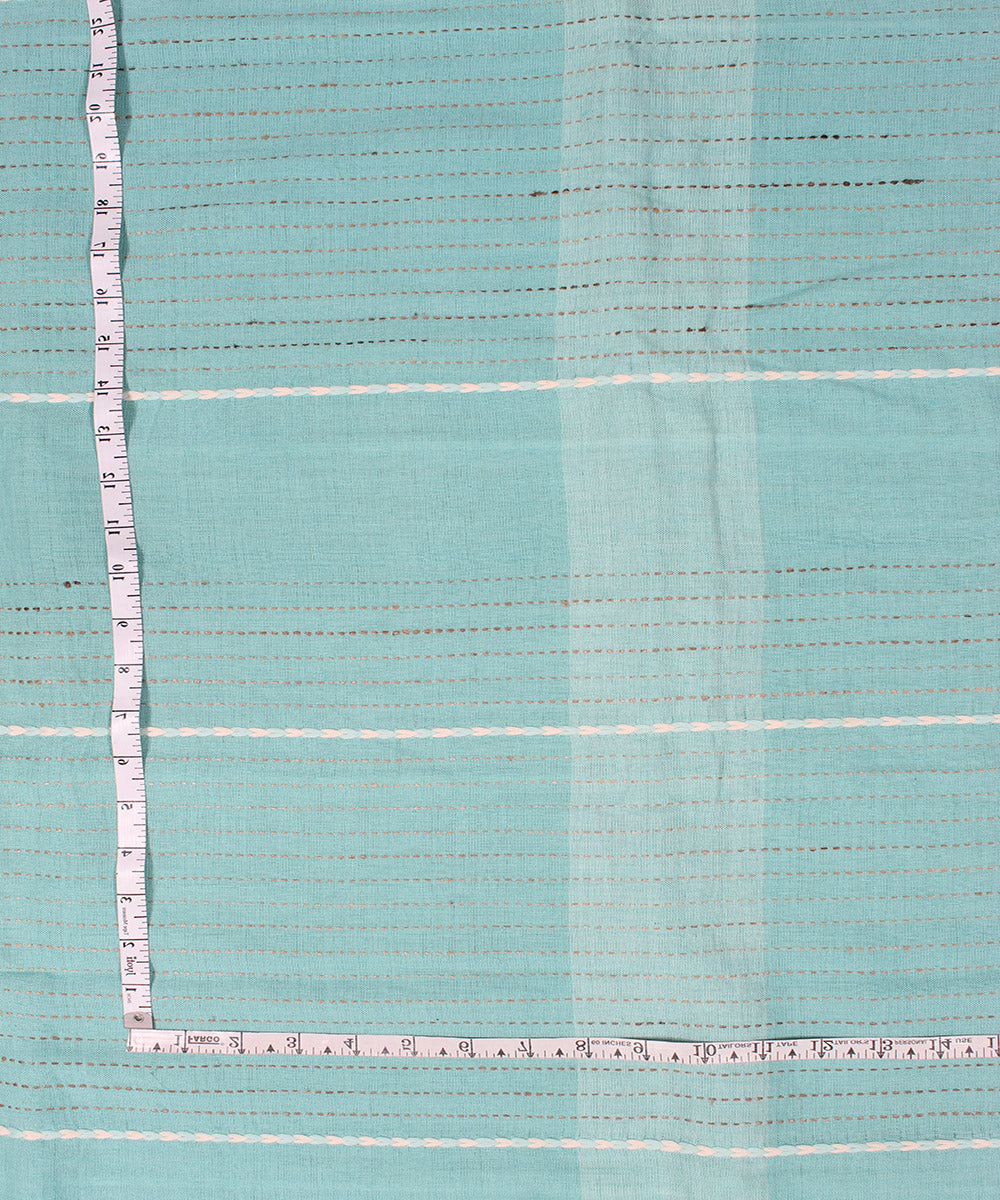 Sky blue extra weft cotton bhuj fabric