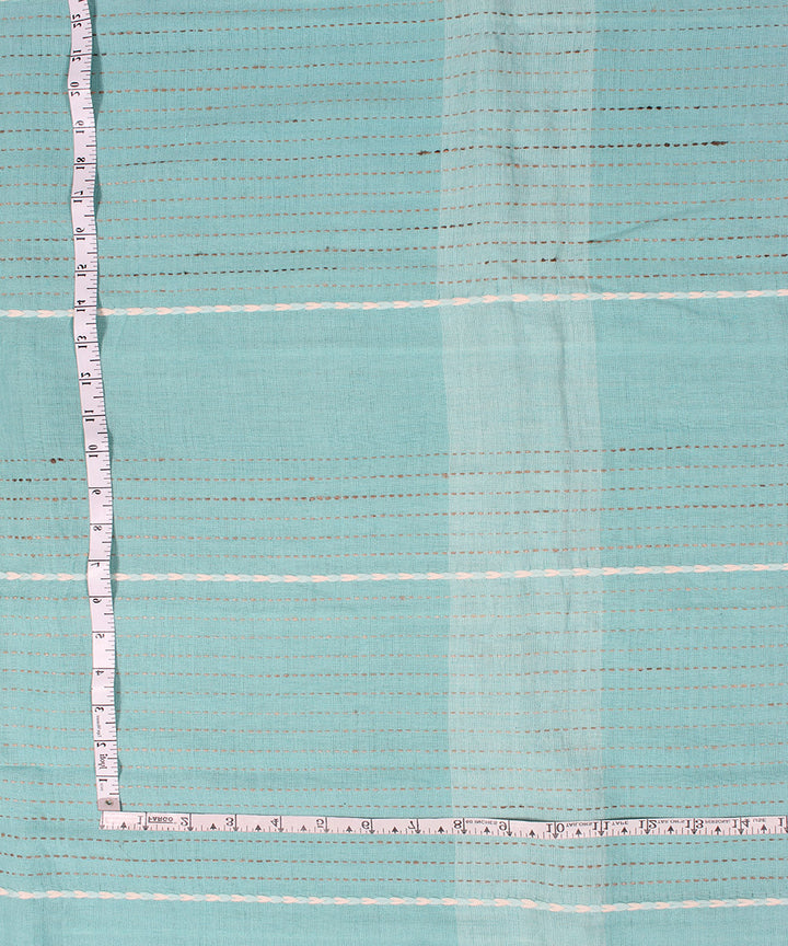 Sky blue extra weft cotton bhuj fabric