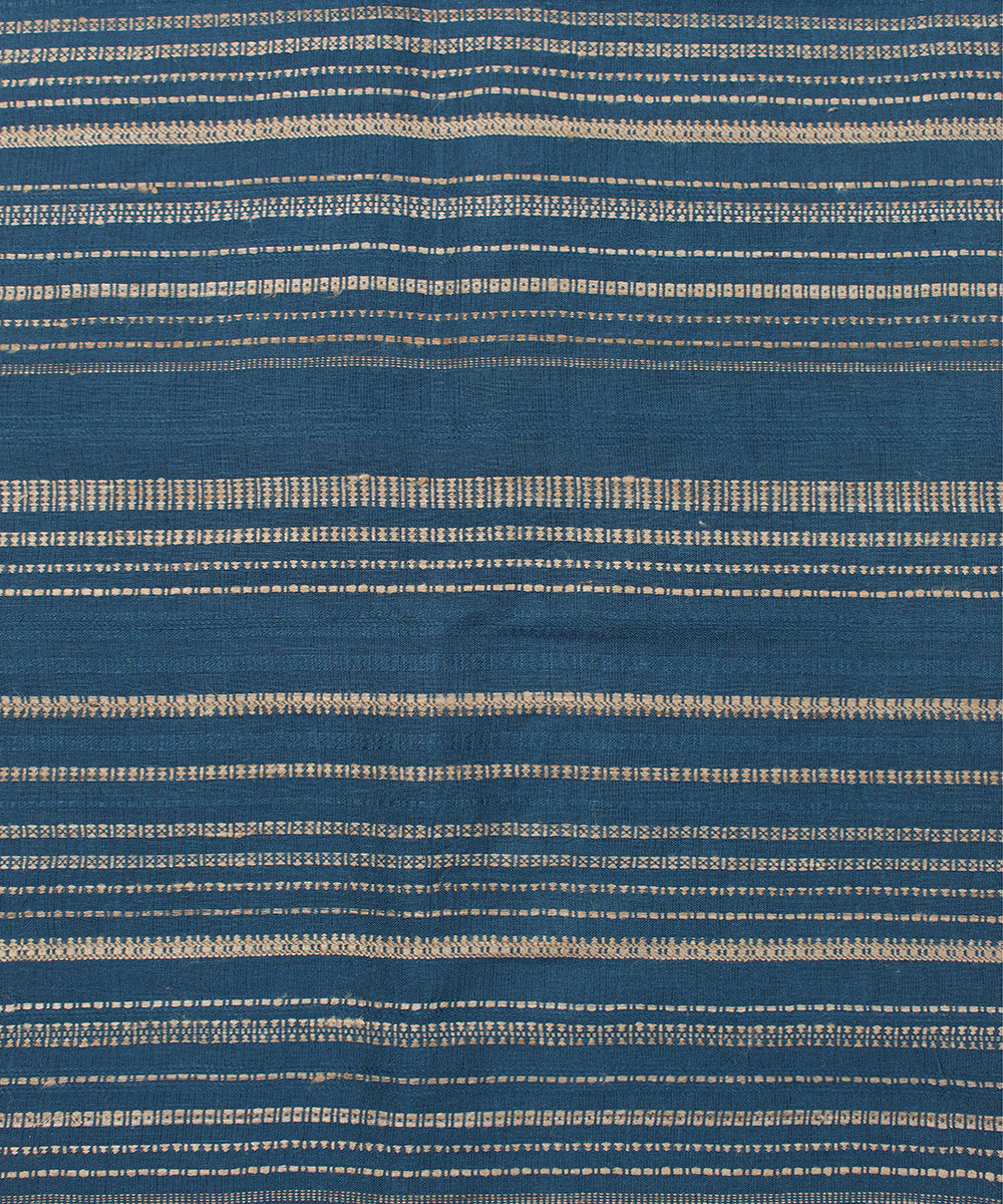 Navy blue extra weft linen bhuj fabric