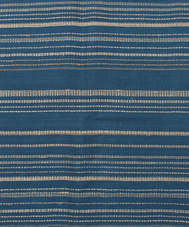 Navy blue extra weft linen bhuj fabric