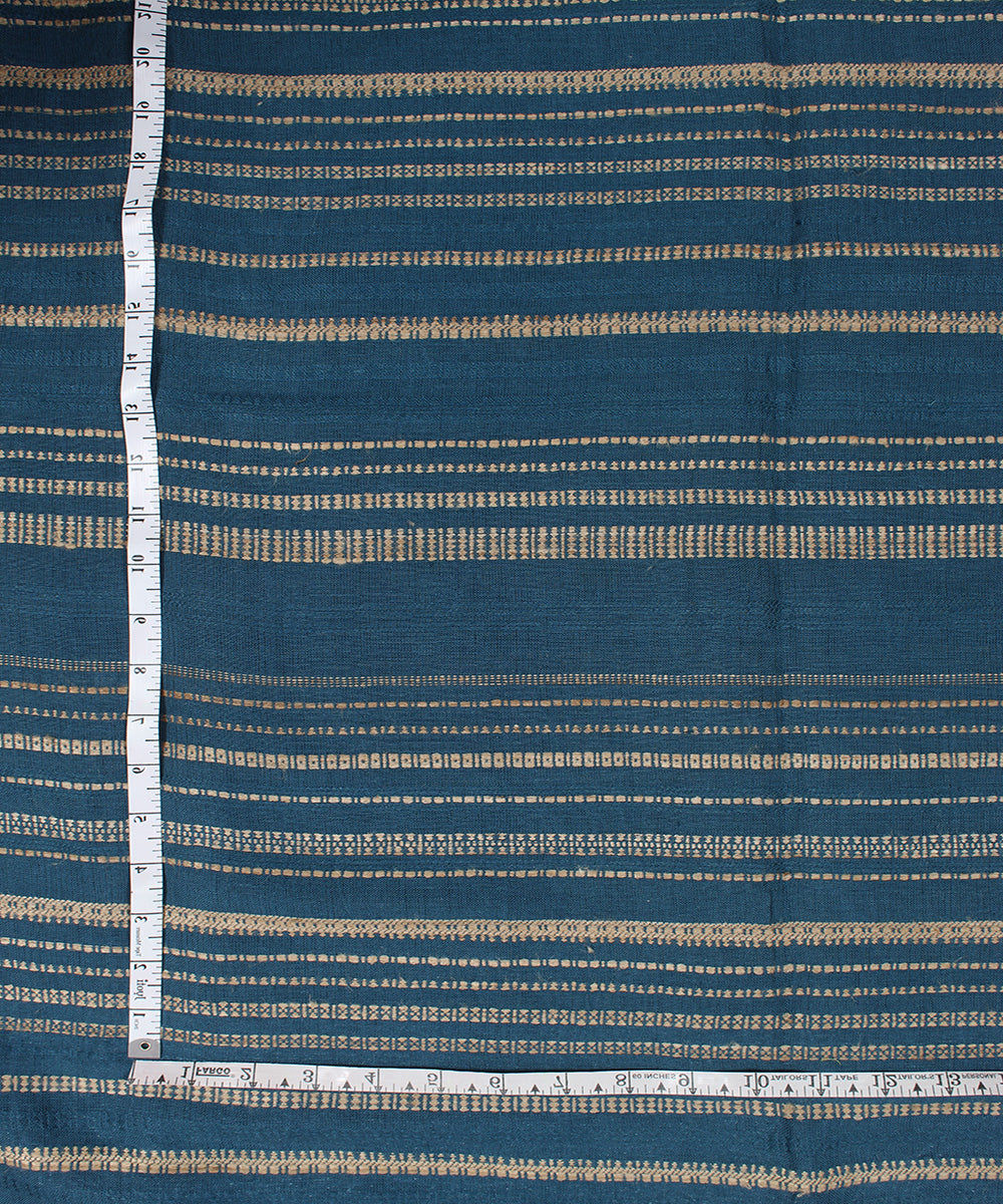 Navy blue extra weft linen bhuj fabric