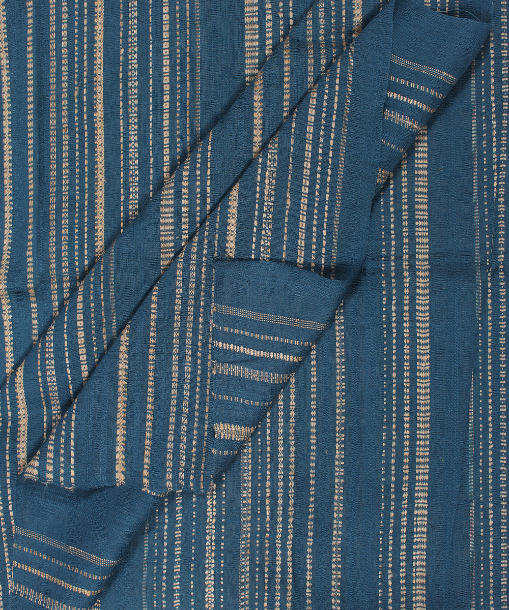 Navy blue extra weft linen bhuj fabric