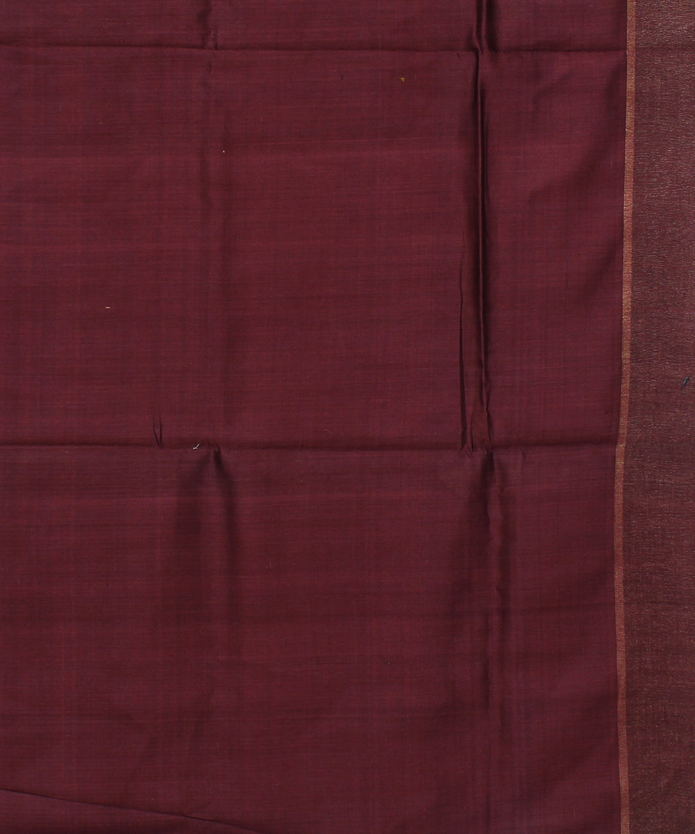 Olive green maroon handwoven raw silk bhagalpur saree