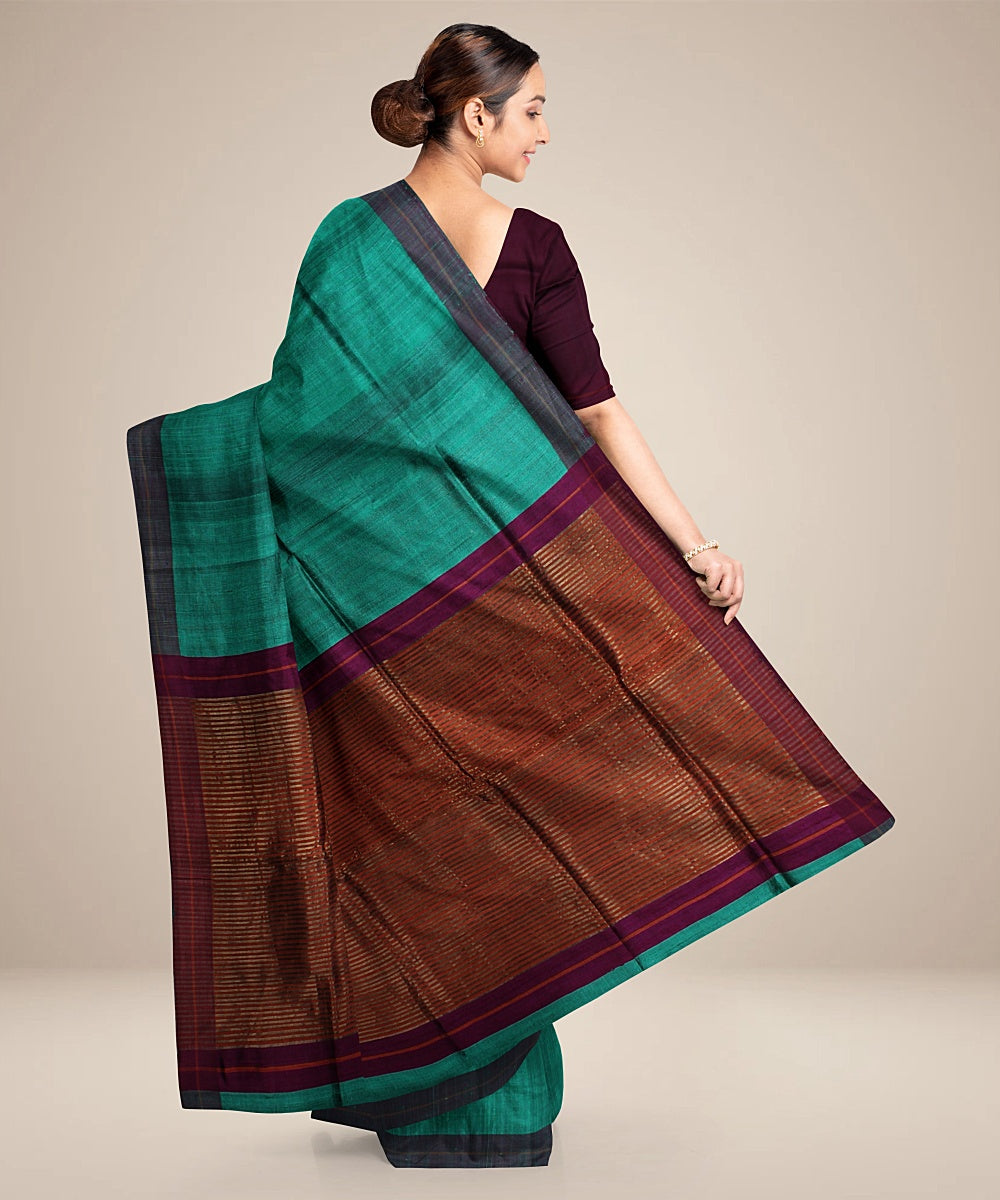 Light green maroon handwoven bhagalpur raw silk saree