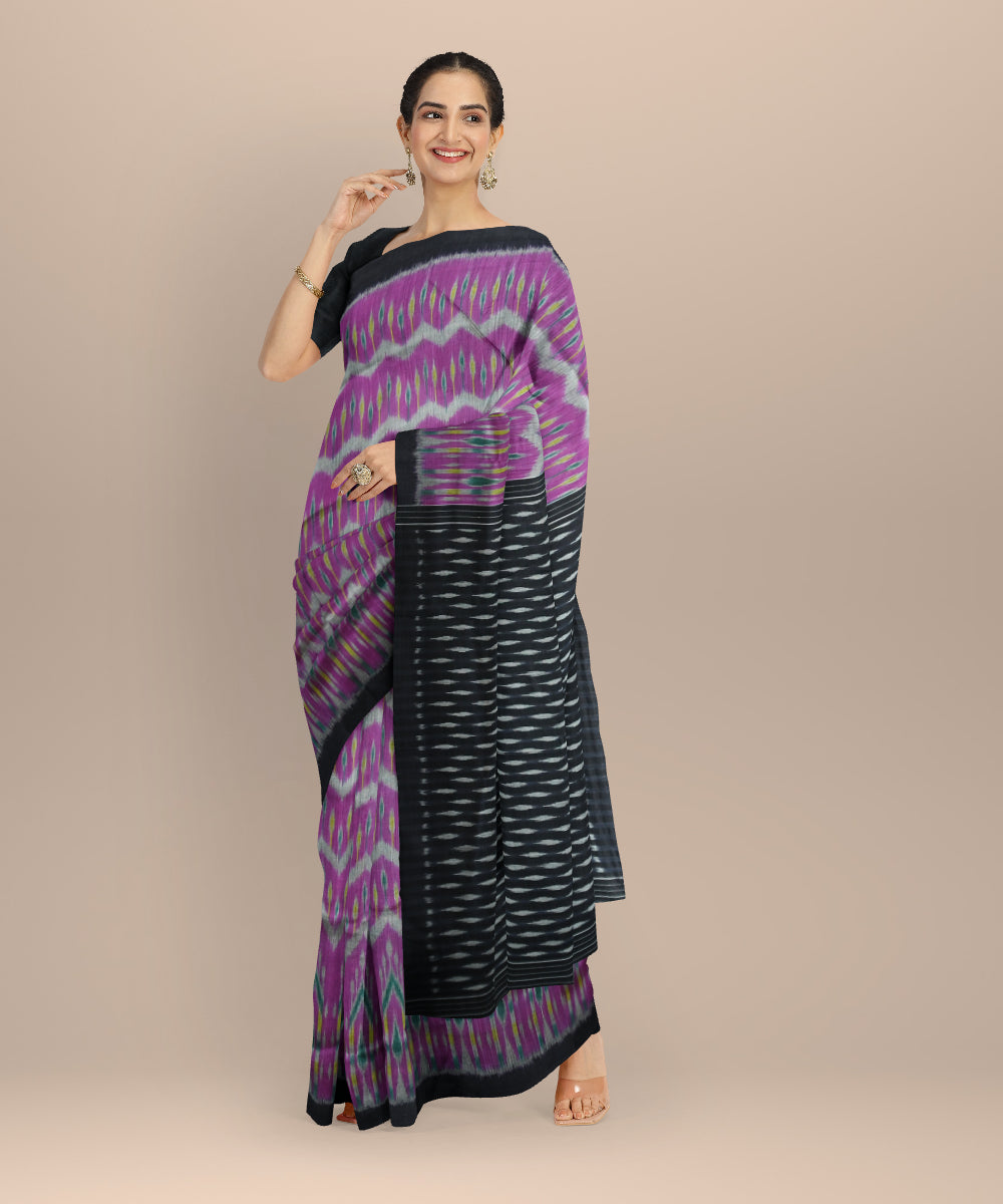 Multicolor black silk handloom sambalpuri saree