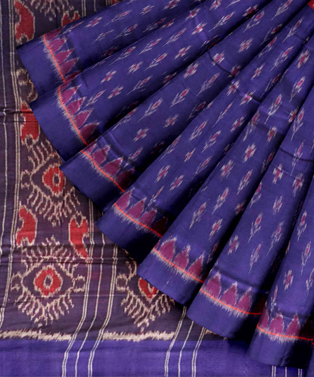 Multicolor dark blue cotton handloom nuapatna saree