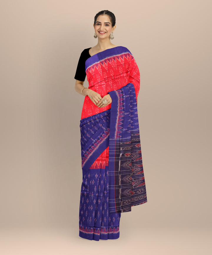 Multicolor dark blue cotton handloom nuapatna saree