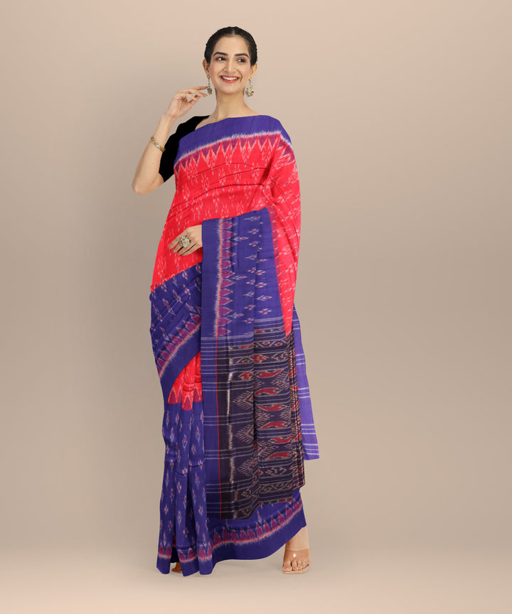 Multicolor dark blue cotton handloom nuapatna saree
