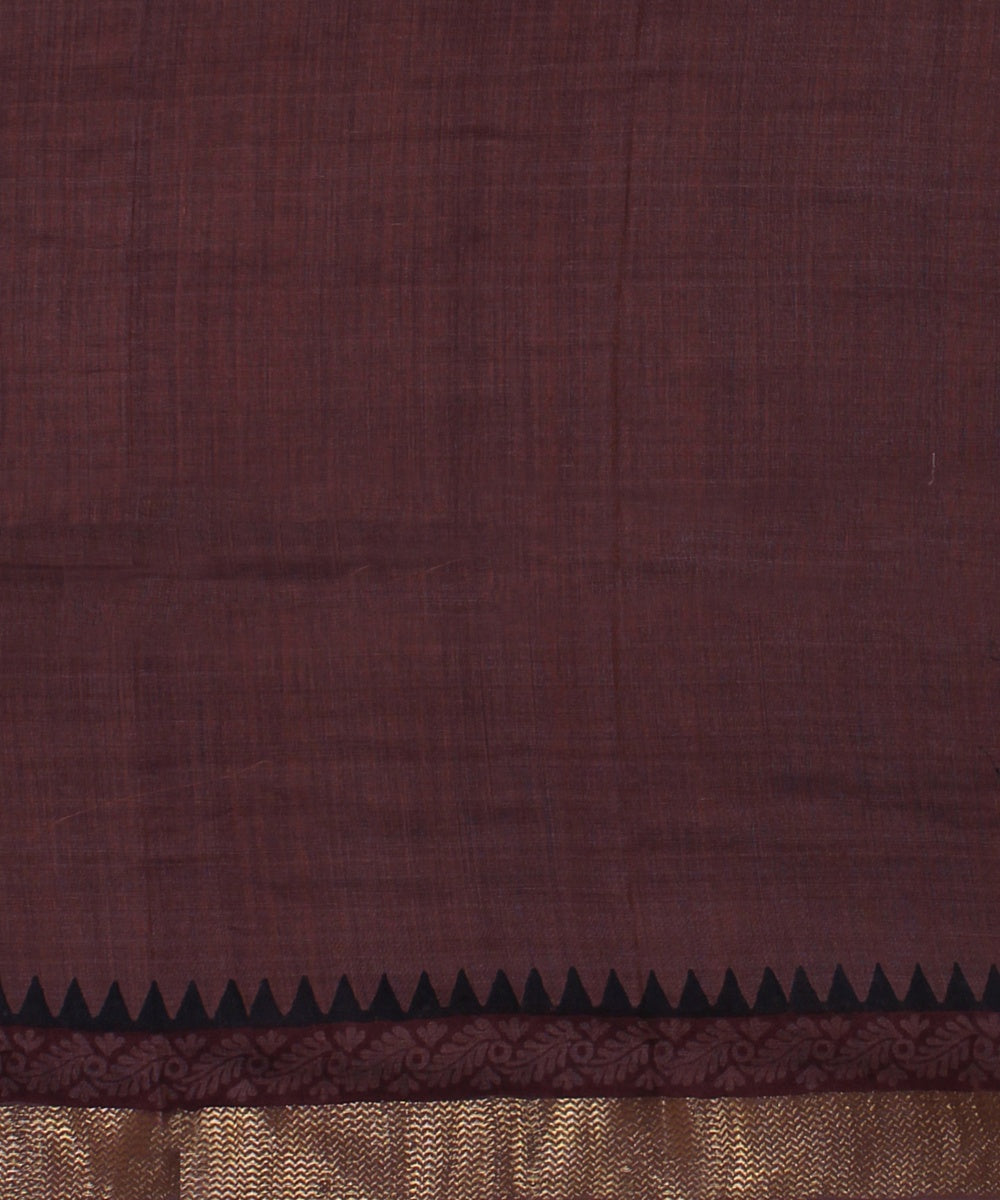 Brown maroon black tussar silk hand printed chattisgarh saree