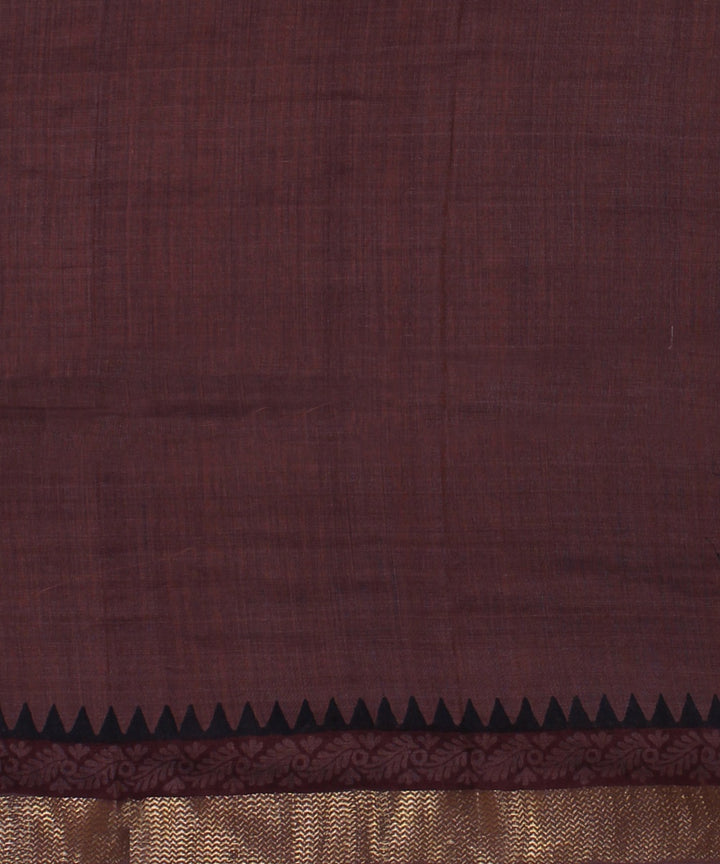 Brown maroon black tussar silk hand printed chattisgarh saree