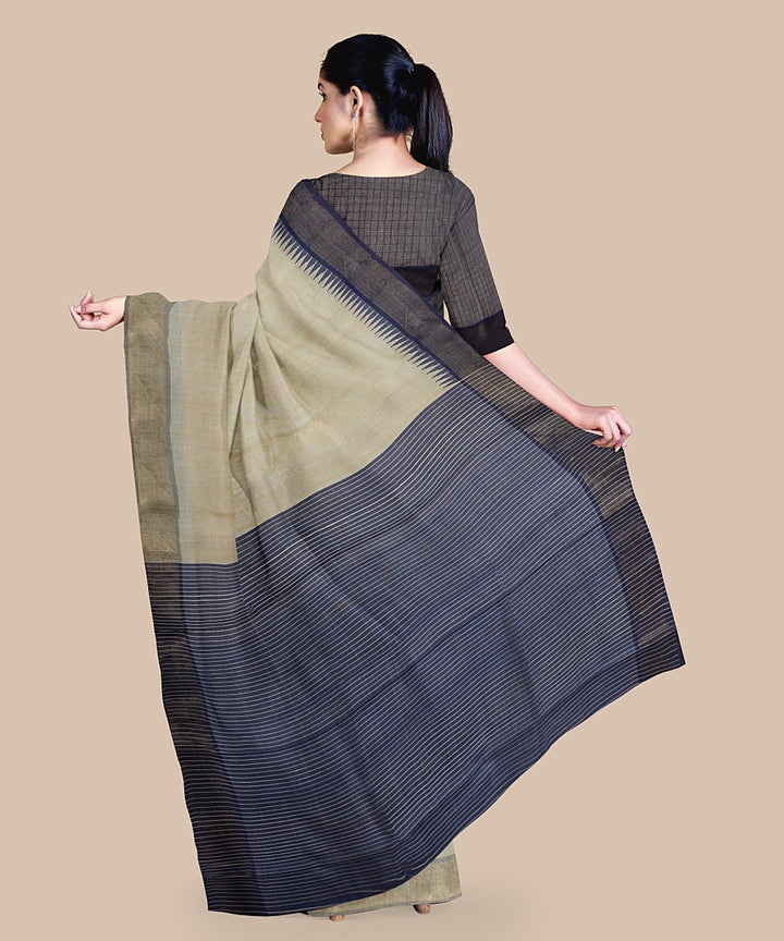 Beige navy blue tussar silk handwoven chattisgarh saree