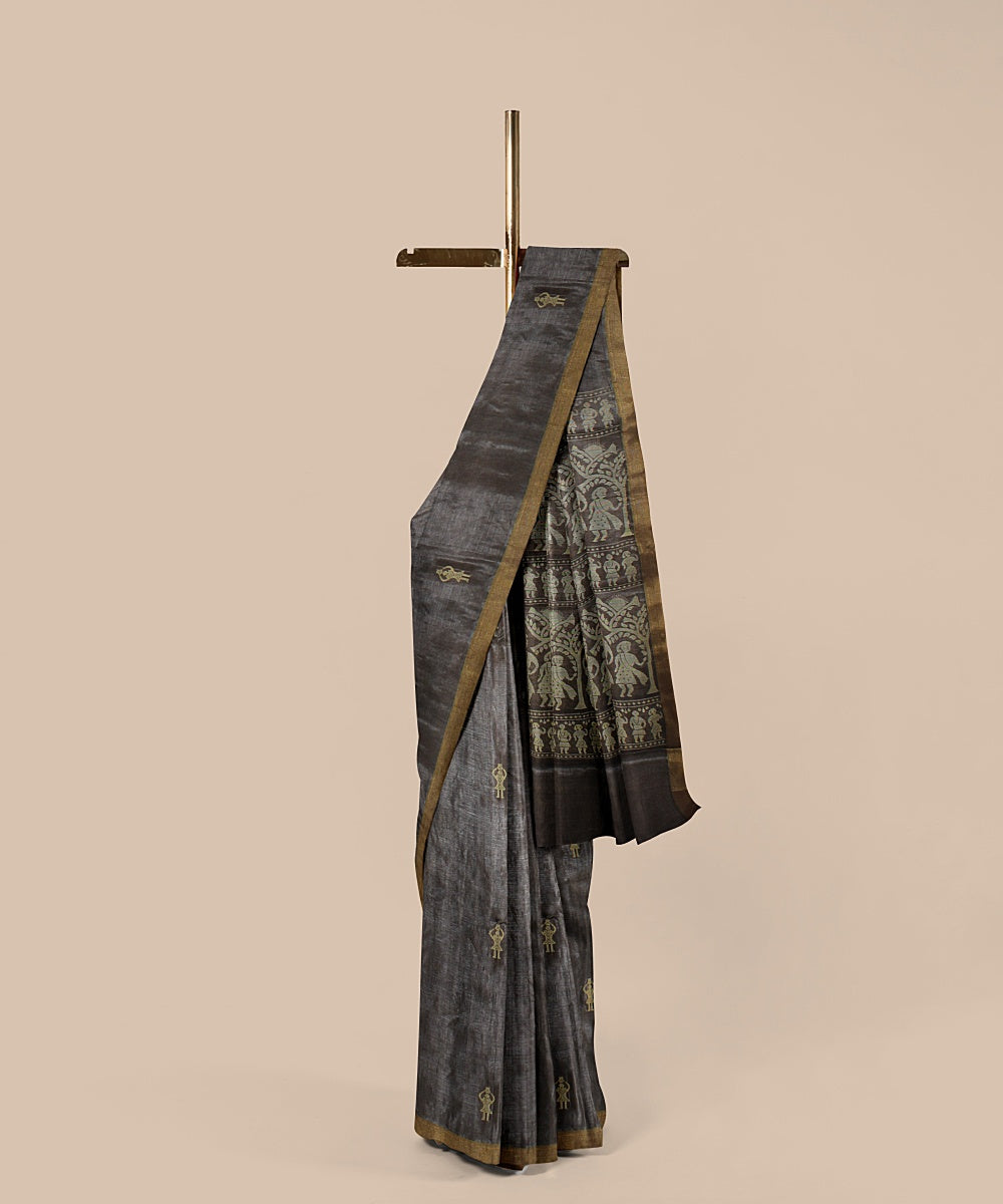 Grey gold zari handwoven chattisgarh tussar silk saree