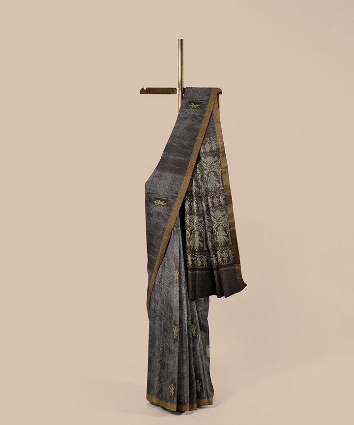 Grey gold zari handwoven chattisgarh tussar silk saree