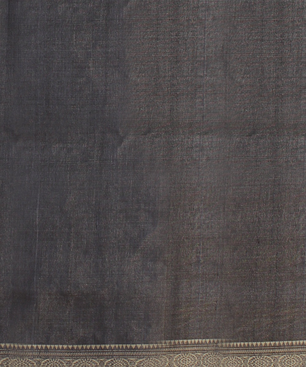 Grey beige gold zari tussar silk handwoven chattisgarh saree
