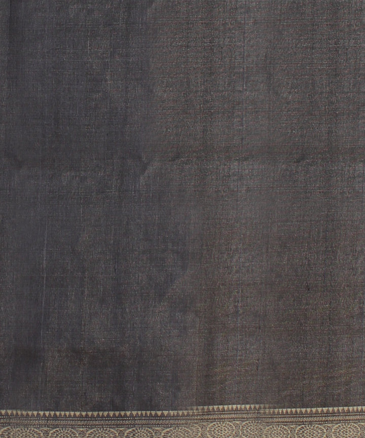 Grey beige gold zari tussar silk handwoven chattisgarh saree