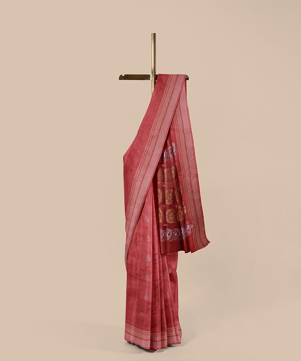 Peach beige tussar silk handwoven chattisgarh saree