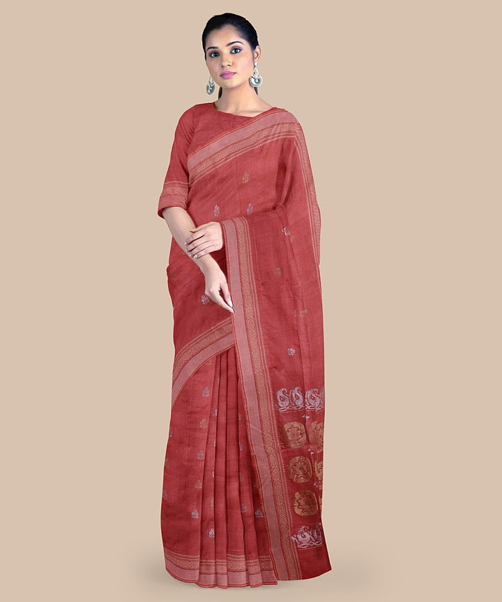 Peach beige tussar silk handwoven chattisgarh saree