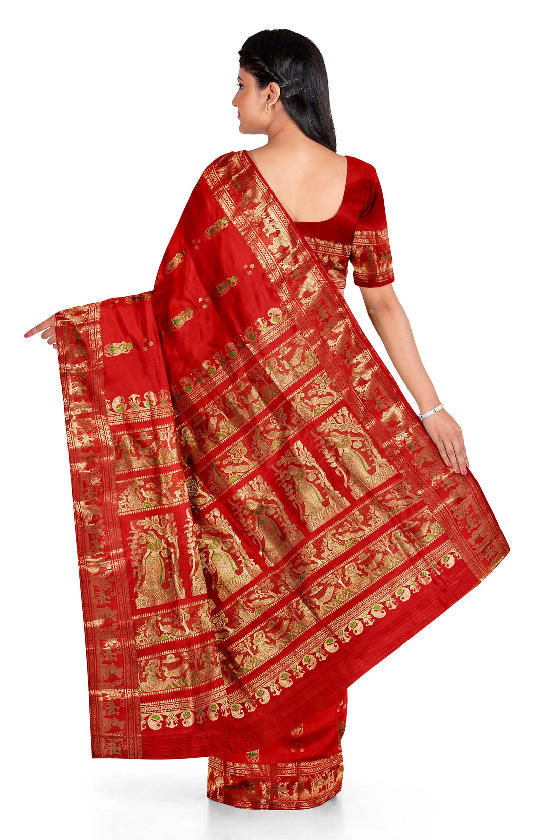 Red mina work handwoven baluchari silk saree
