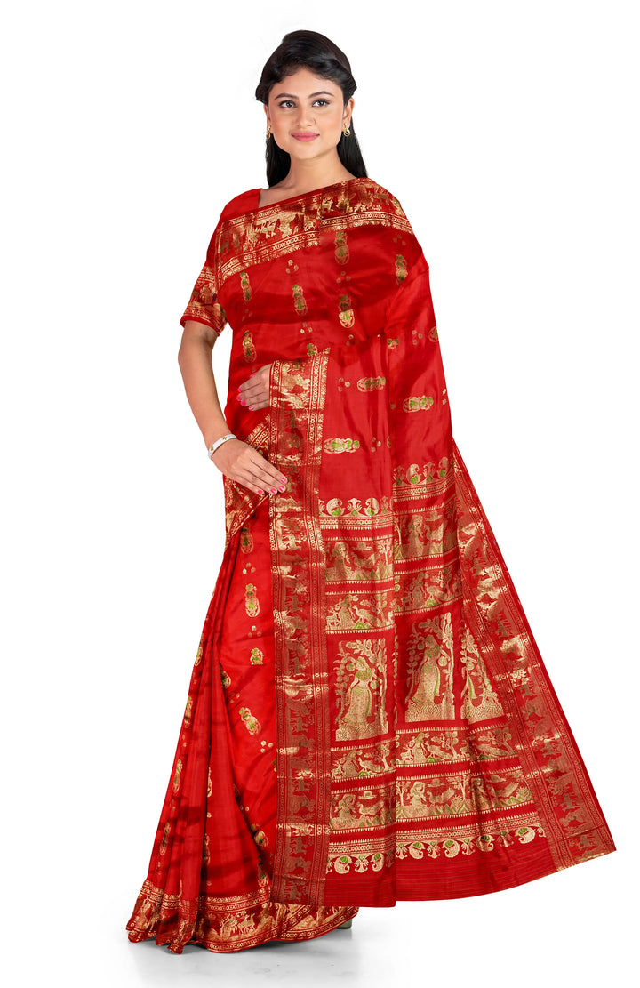 Red mina work handwoven baluchari silk saree
