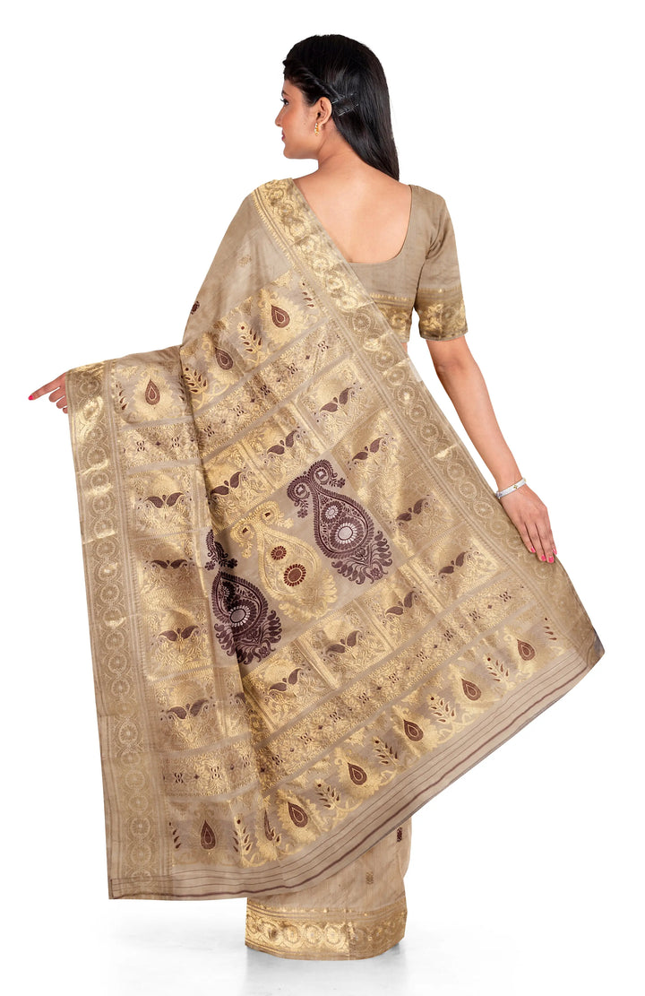 Beige handwoven baluchari tussar silk saree