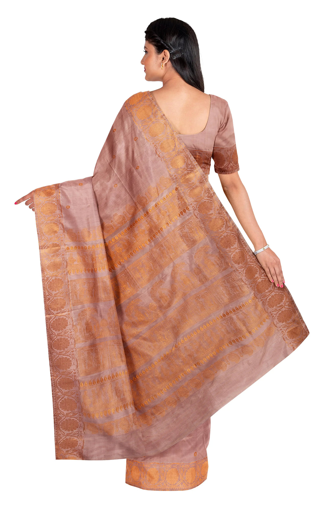 Pink peach handwoven baluchari silk saree