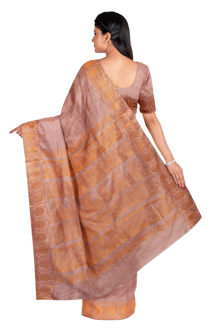 Pink peach handwoven baluchari silk saree