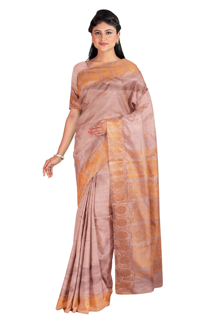 Pink peach handwoven baluchari silk saree