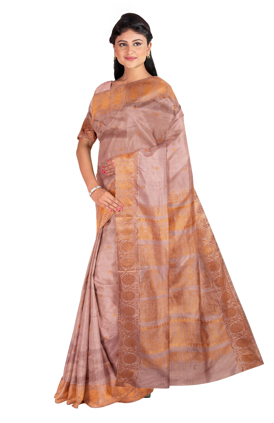 Pink peach handwoven baluchari silk saree