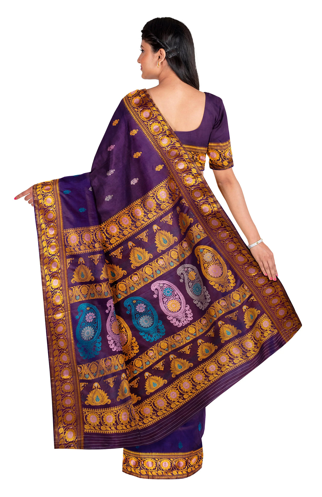 Deep violet handwoven baluchari silk saree