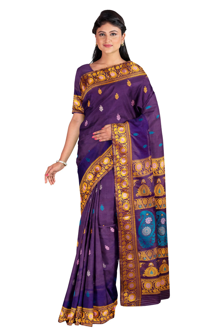Deep violet handwoven baluchari silk saree