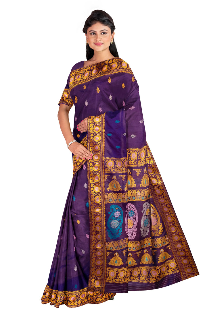 Deep violet handwoven baluchari silk saree