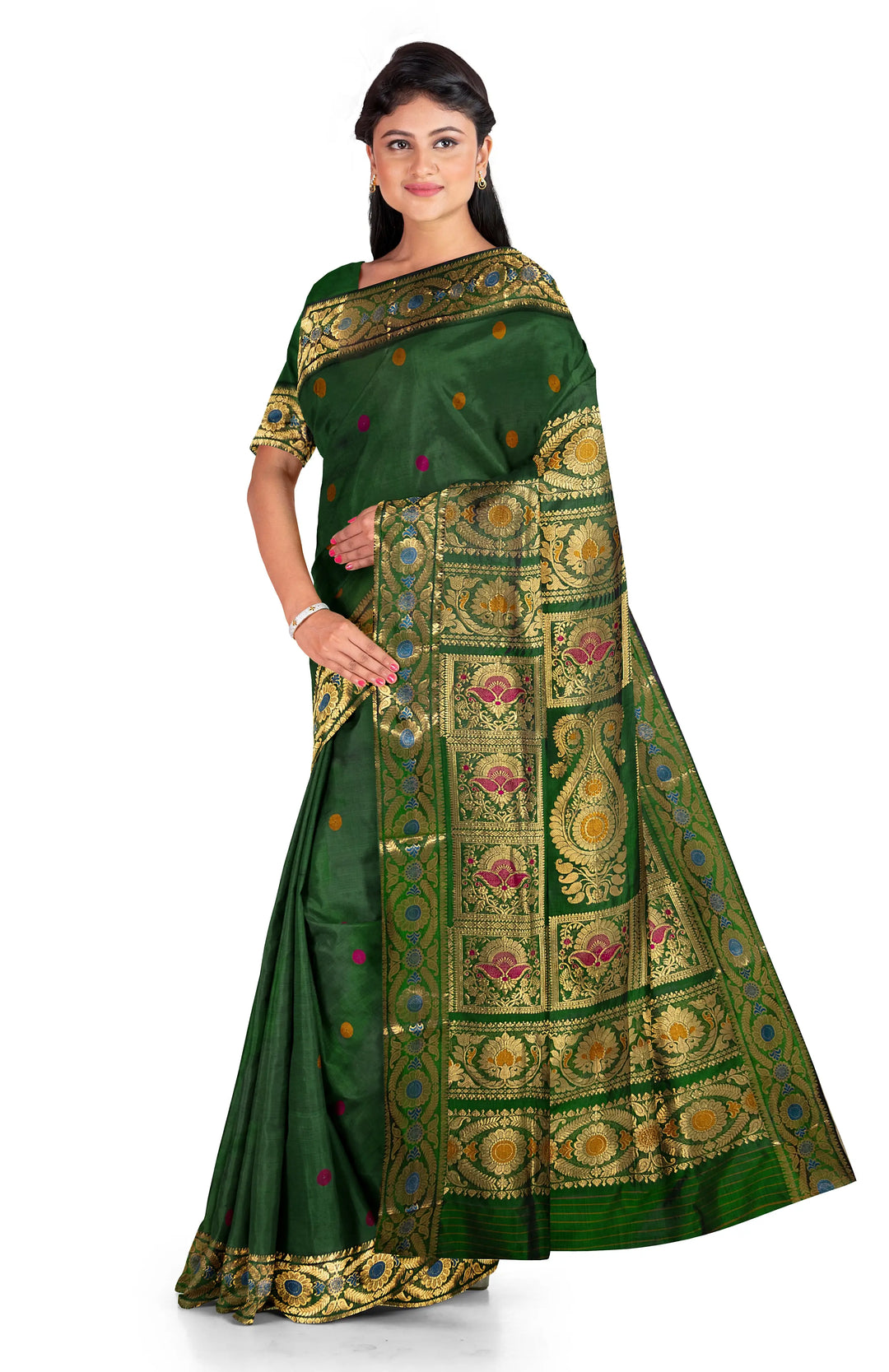 Green handwoven baluchari silk saree