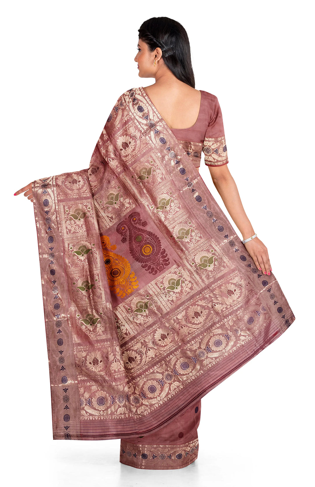Peach baluchari silk handwoven saree