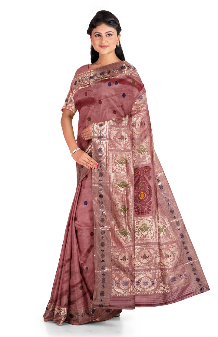 Peach baluchari silk handwoven saree