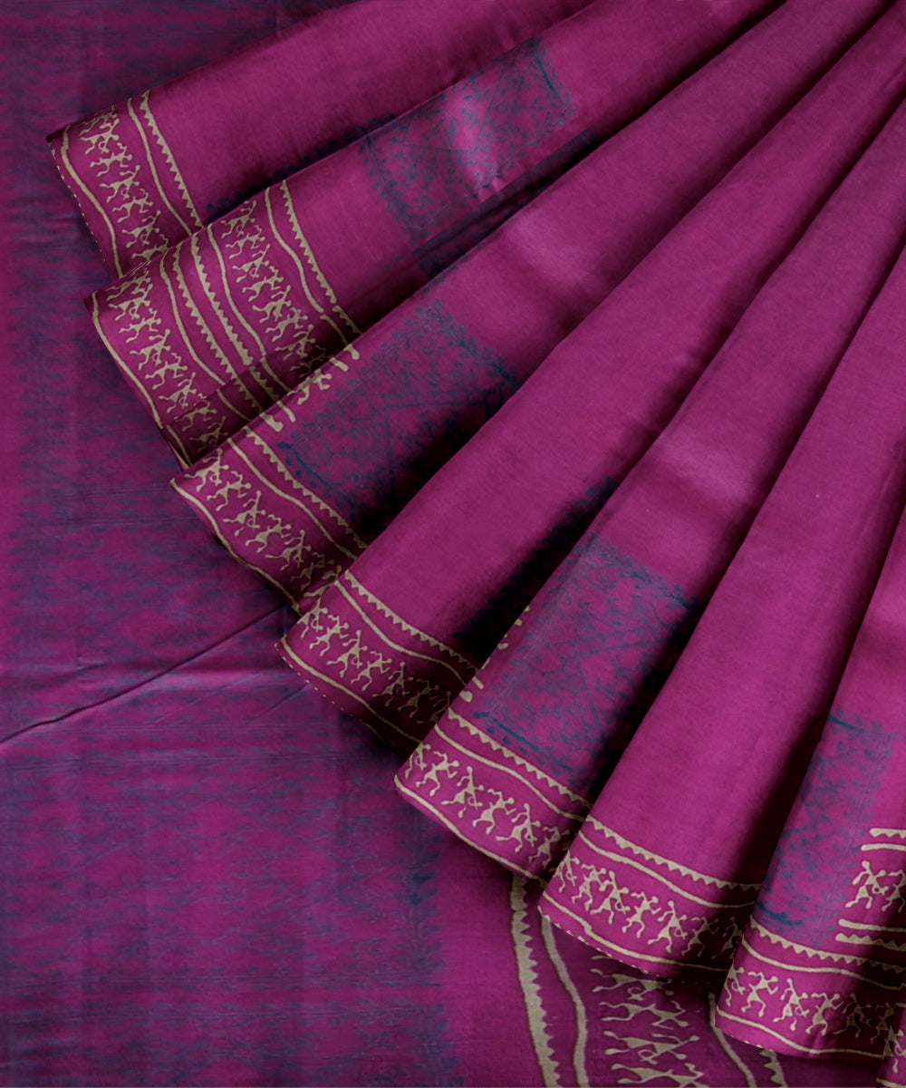 Pink deep pink handloom sambalpuri silk saree