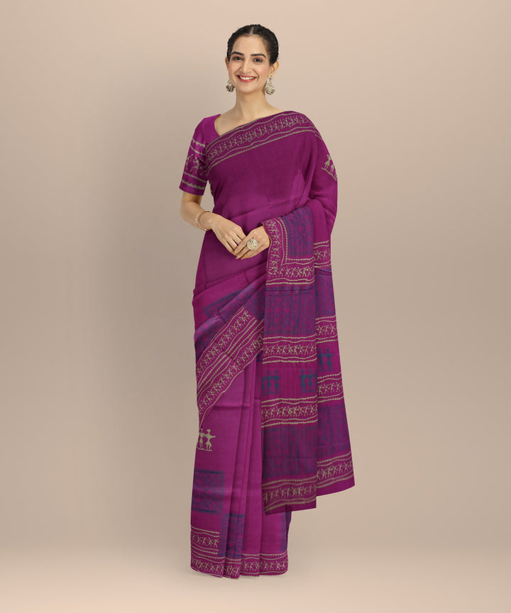 Pink deep pink handloom sambalpuri silk saree