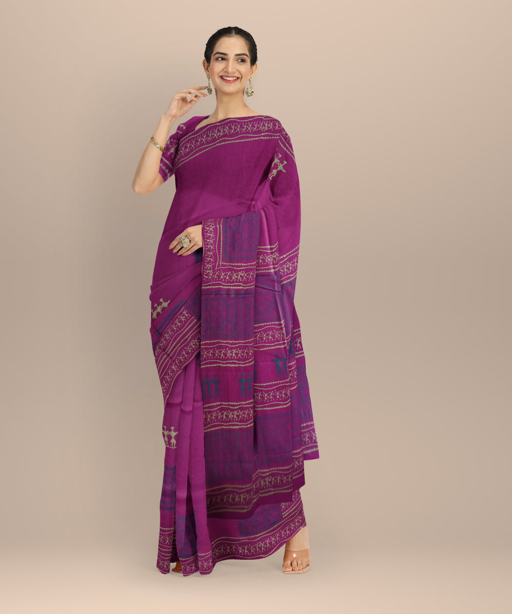 Pink deep pink handloom sambalpuri silk saree